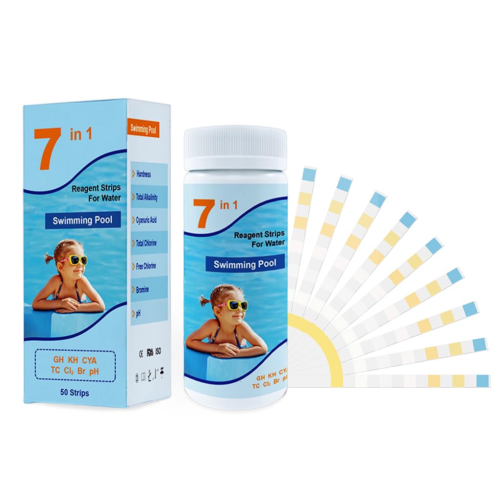 Qpets 50pcs 7 in 1 PH Pool Test Strips PH Paper 7-Way Pool and Spa Test Strips Quick Accurate Test Hardness, Total Alkalinity, Cyanuric Acid, Total Chlorine, Free Chlorine, Bromine, PH Qpets 50pcs 7 in 1 PH Pool Test Strips PH Paper 7-Way Pool and Spa Test Strips Quick Accurate Test Hardness, Total Alkalinity, Cyanuric Acid, Total Chlorine, Free Chlorine, Bromine, PH
